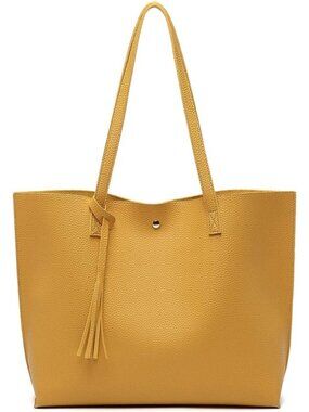 〽️Women's Yellow Big Capacity Tassel Casual Faux Leather Shoulder Tote Handbag